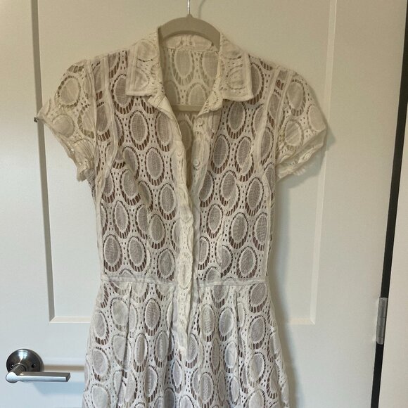 Cream lace button up mini dress - Picture 1 of 5